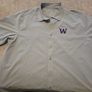 Antigua Washington Huskies Men's Gray Button-Down Shirt with Purple Logo